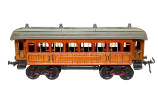 Bing Speisewagen, Spur 1, CL, mit Inneneinrichtung und 4 AT, 1 Kupplung lose, LS und