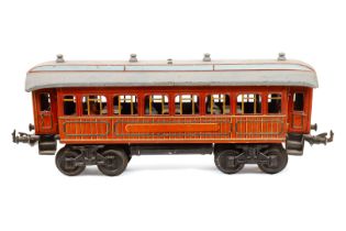 Bing Personenwagen, Spur 1, CL, 4A, 4 AT, mit 4 Sitzfiguren, Alterungssppuren, LS, L 34,5, Z 3