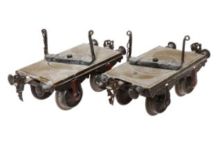 2 Märklin Drehschemelwagen 1814, Spur 1, uralt, HL, LS und gealterter Lack, L je 13, Z 3