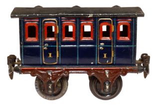 Märklin Abteilwagen, Spur 1, uralt, blau, HL, LS und gealterter Lack, L 15, Z 3