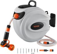 RRP £86.99 - VEVOR Retractable Garden Hose Reel, 1/2 in x 98.43 ft Wall Mounted Hose Reel, Heavy
