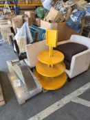 Whole Pallet of Assorted Items Including 2 White Fabric Chairs A Cake Display Stand Plastic Trays