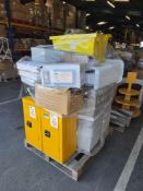 Whole Pallet of Assorted Items Including 2 Chemical Lockers With Keys A Small Stanley Safe Plus More