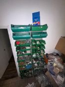 Large assortment of lighting parts to include shelving unit
