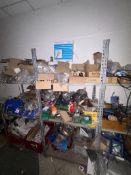 Large assortment of lighting parts to include shelving unit