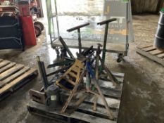 Pallet of Floor Jacks and Welding Stand