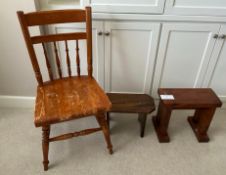 2 Wooden Stools with Side Chair