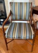 Regency Style Walnut Upholstered Arm Chair