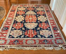 Heriz Hand Tied Wool Room Size Rug Predominately blue and Burnt Orange