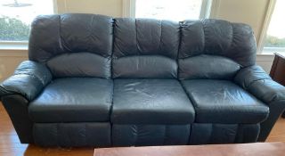 Navy Leather Recling Sofa and Love Seat Set