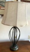 Wrought Iron Table Lamp with Jute Shade and Brass Finial
