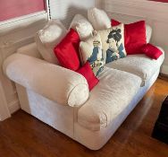 Upholstered Love Seat Style Round Armed Sofa with Decorative Pillows