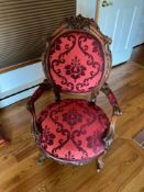 Antique Victorian Slipper Chair with Brocade Upholstery