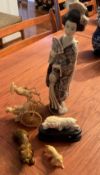 Assorted Asian Figureines and carved Animals