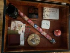 2 Asian Black Lacquer Boxes with Vase