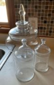 Set of 3 Clear Glass Apothecary Jars