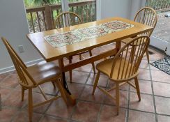 Custom Dining Table with Ceramic Tile Inlay and 4 Chairs