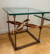 Glass Top Side Table with Gilded Metal Base