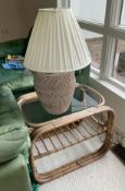 Glass Top Side Table with Pottery Style Lamp