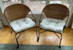 Pair of Wrought Iron and Wicker Arm Chairs