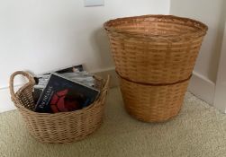 Wicker Basket and Trash Can