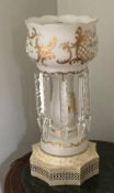 Bohemian Overlay Glass Lamp with Crystal Lustres