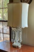 Crystal Lamp with Silver Plated Base and Silk Shade