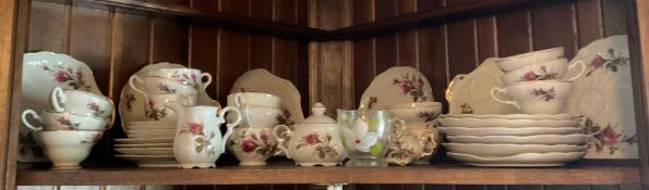 Large Set of Rose China Tea Cups and Saucers