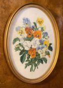 Crewel Worked Pansies in Oval Frame