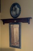 Decorative Mirror, Shelf and Oval Framed Portrait