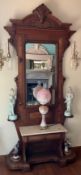 Antique Victorian Walnut Hall Tree with Marble Shelf