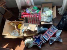 Assorted 4th of July and Christmas Decor and Ribbon