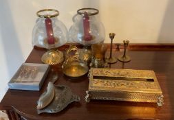 Brass Crumb Brush and Tray with 2 Brass Hurricanes