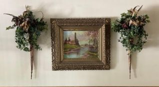 Pair of Wall-Mounted Sconces with Silk Florals