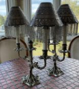 Pair of Silverplated Candelabras with Silverplated Shades