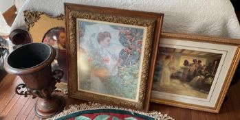 3 Pieces Ornately Framed Wall Art with Metal Urn