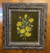Velvet Painting signed Frances Brown in Ornate Victorian Frame