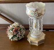Vintage Lustre Lamp and Capodimonte Porcelain Flower Bouquet