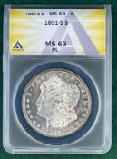 1891 S Morgan Dollar MS 63