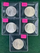 5 Morgan Silver Dollars