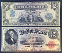 1899 $2 Silver Certificate and 1917 $2 Red Note