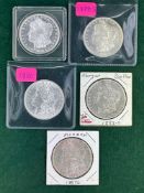 5 Morgan Silver Dollars