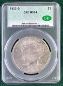 1922 D Silver Peace Dollar, CAC MS64
