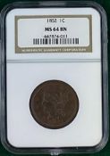 1852 Large Cent MS 64 BN