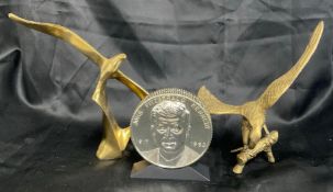 2 Brass Sculptures with Kennedy Piggy Bank