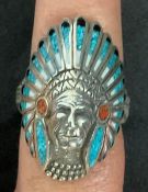 Handmade Turquoise Indian Chief Ring