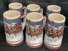 Vintage 1989 Budweiser Holiday Beer Steins Featuring Clydesdales