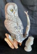 2 Hand Crafted Owl Statues