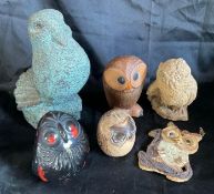 Collection of Owl Statues and Candle