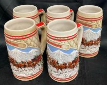 Vintage 1985 Budweiser Holiday Beer Steins Featuring Clydesdales